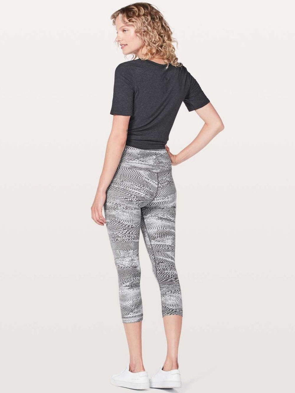 Lululemon Align Swerve Vapor Metal Gray Crop Legging 8 M Pant Women Black White